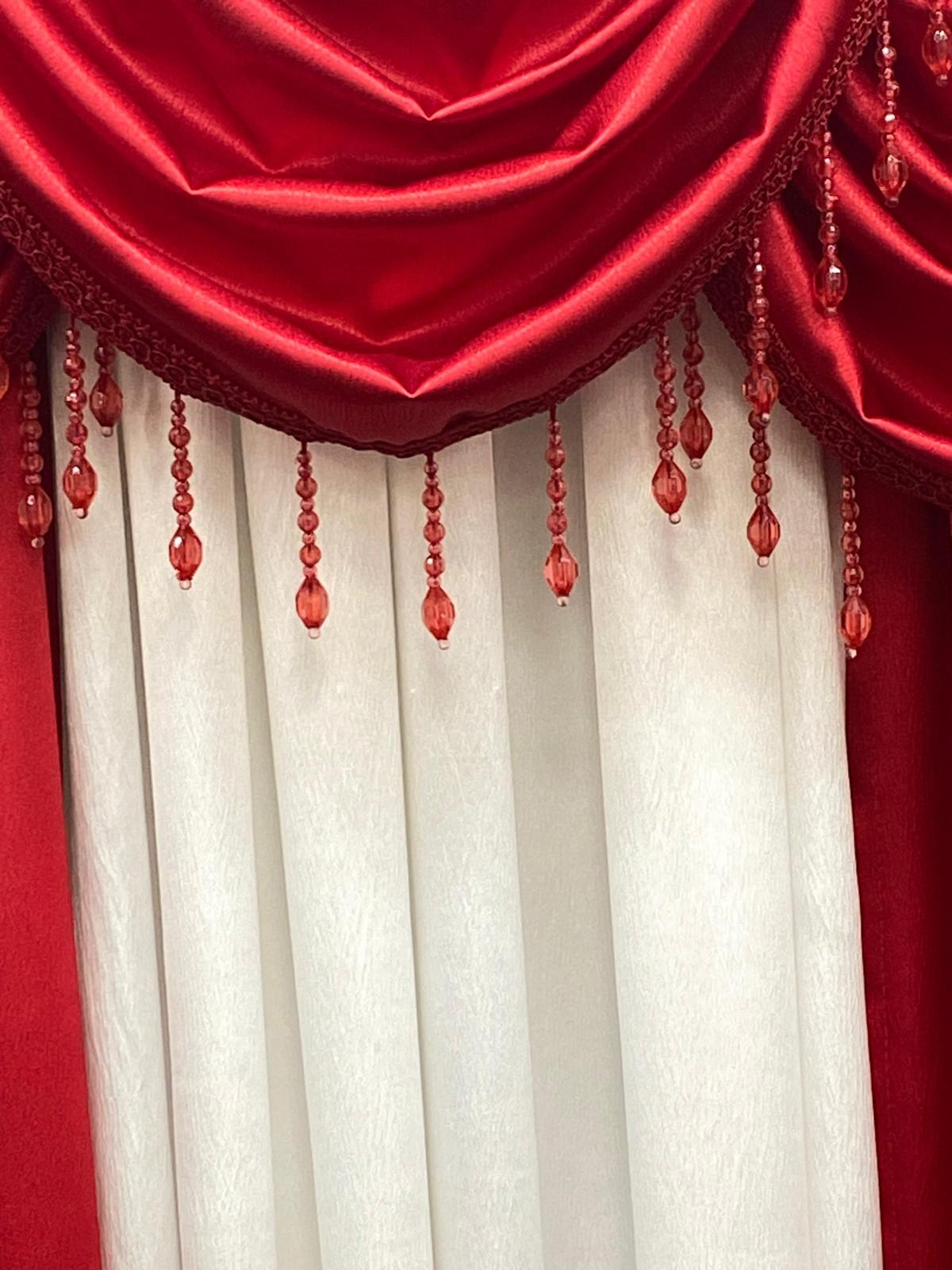 Regency 6-Piece Jacquard Curtain Set – Red & White - Stylish Curtains
