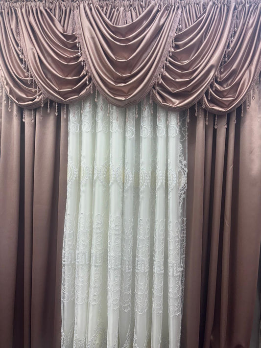 Regency Blush 11-Piece Luxury Curtain Set with Veronica Center Panels - Stylish Curtains