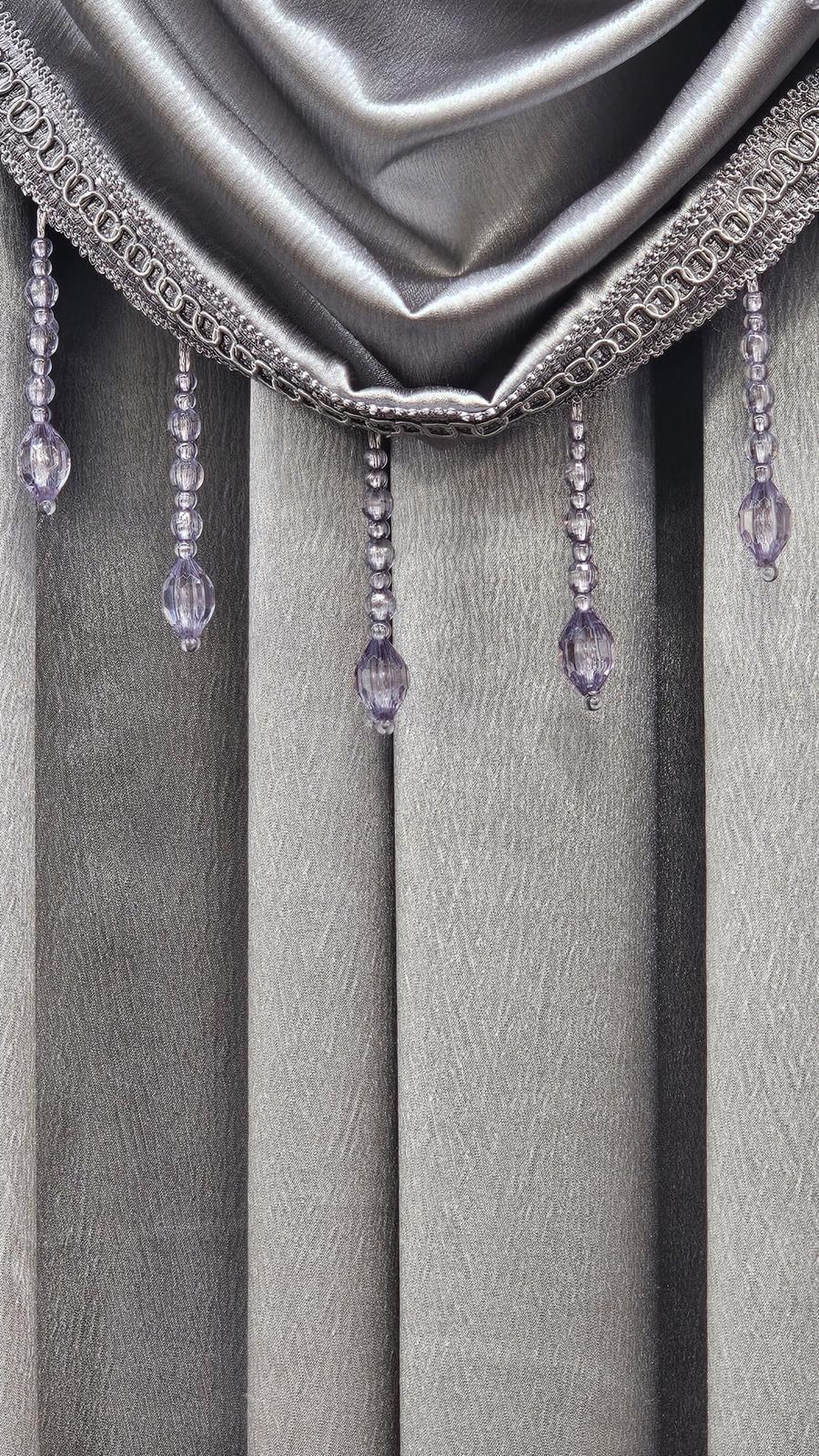 Regency Gray & White 6-Piece Luxury Curtain Set with Beaded Waterfall Valances - Stylish Curtains
