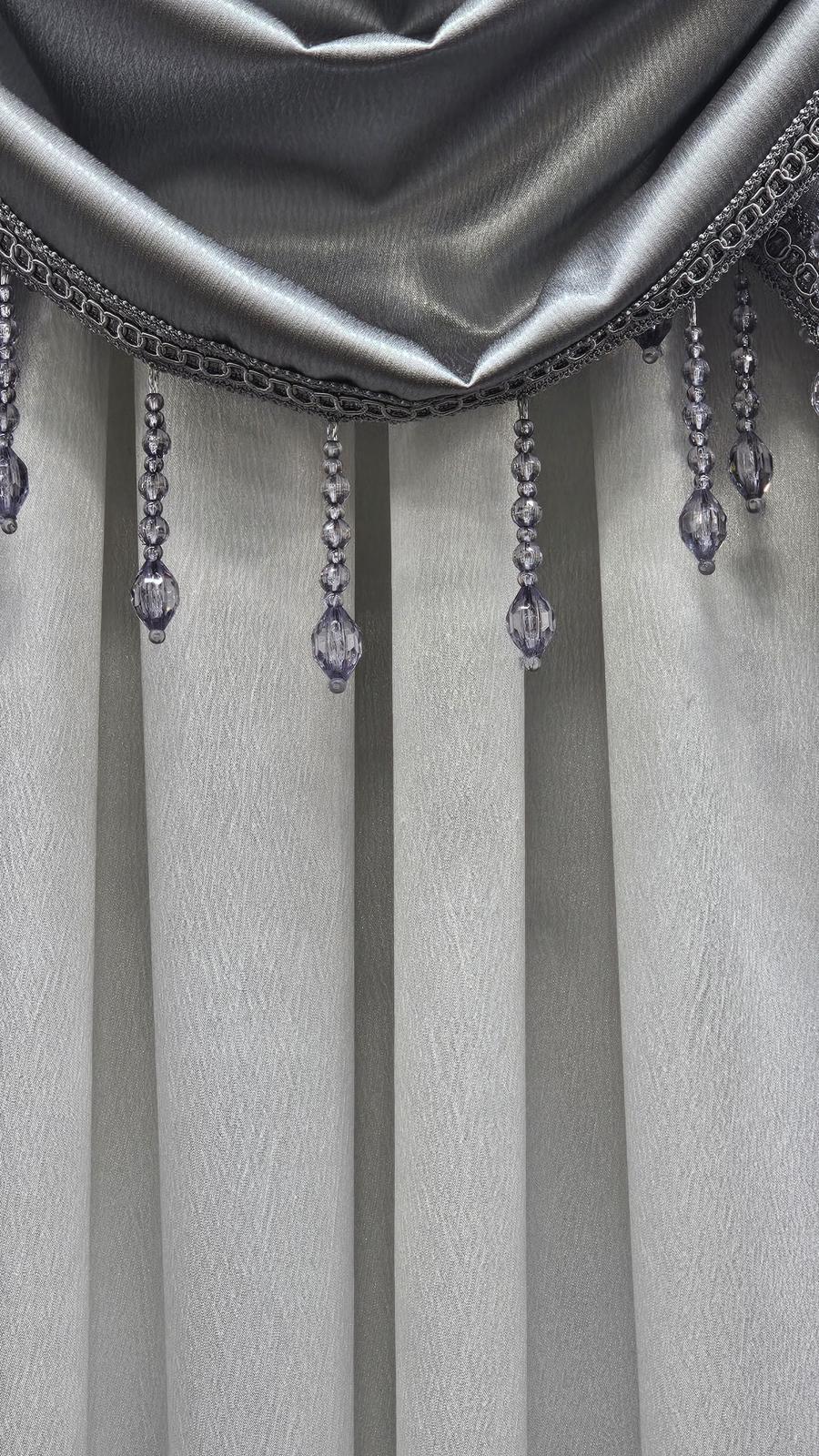 Regency Gray & White 6-Piece Luxury Curtain Set with Beaded Waterfall Valances - Stylish Curtains