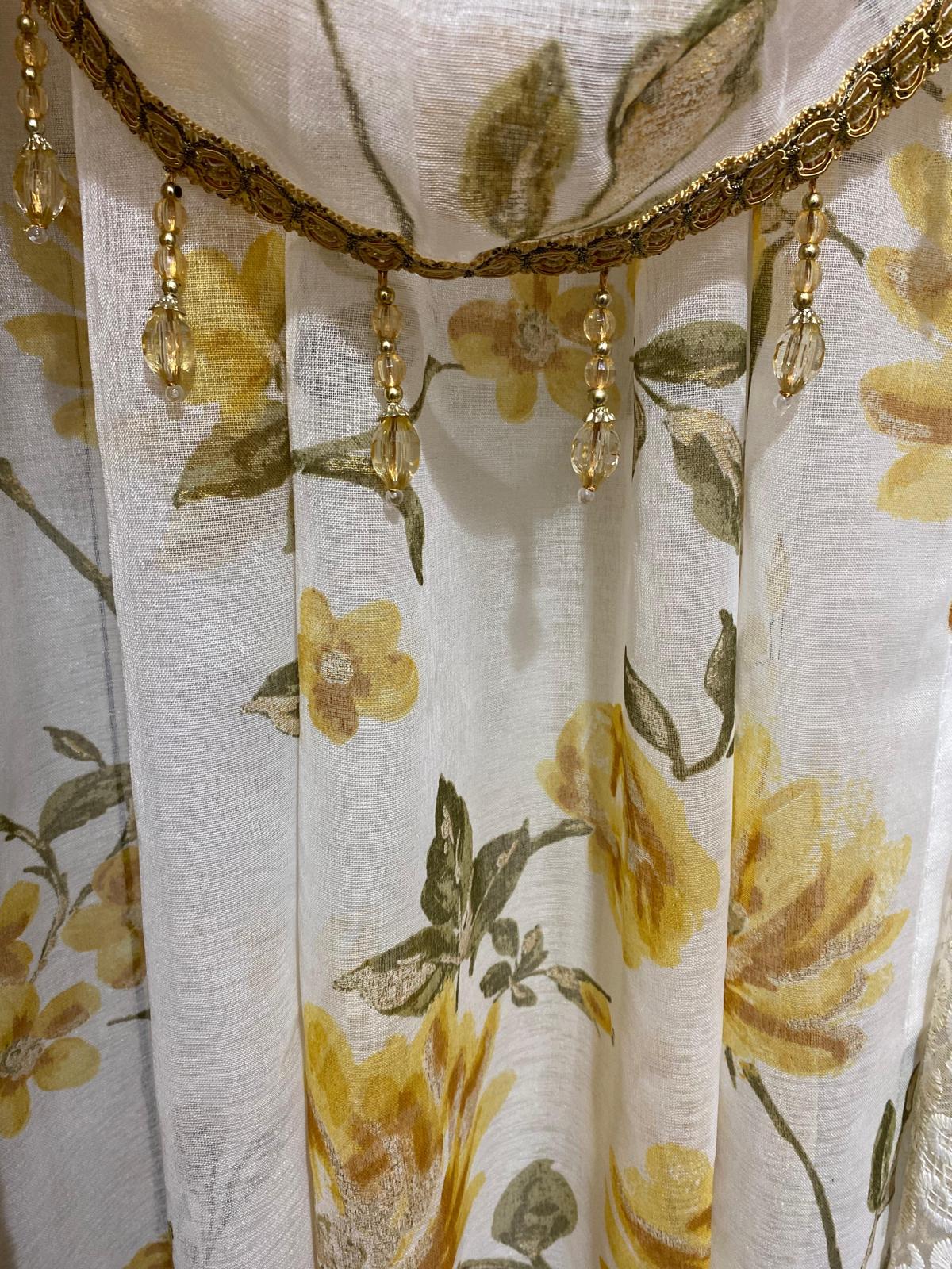 Anna Yellow Sheer Curtain Set with Amy Embroidered Center Panel – 6 Piece Window Treatment - Stylish Curtains