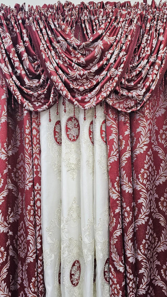 Shirley 7-Piece Luxury Curtain Set – Monalisa Embroidered Sheer with Backing - Stylish Curtains