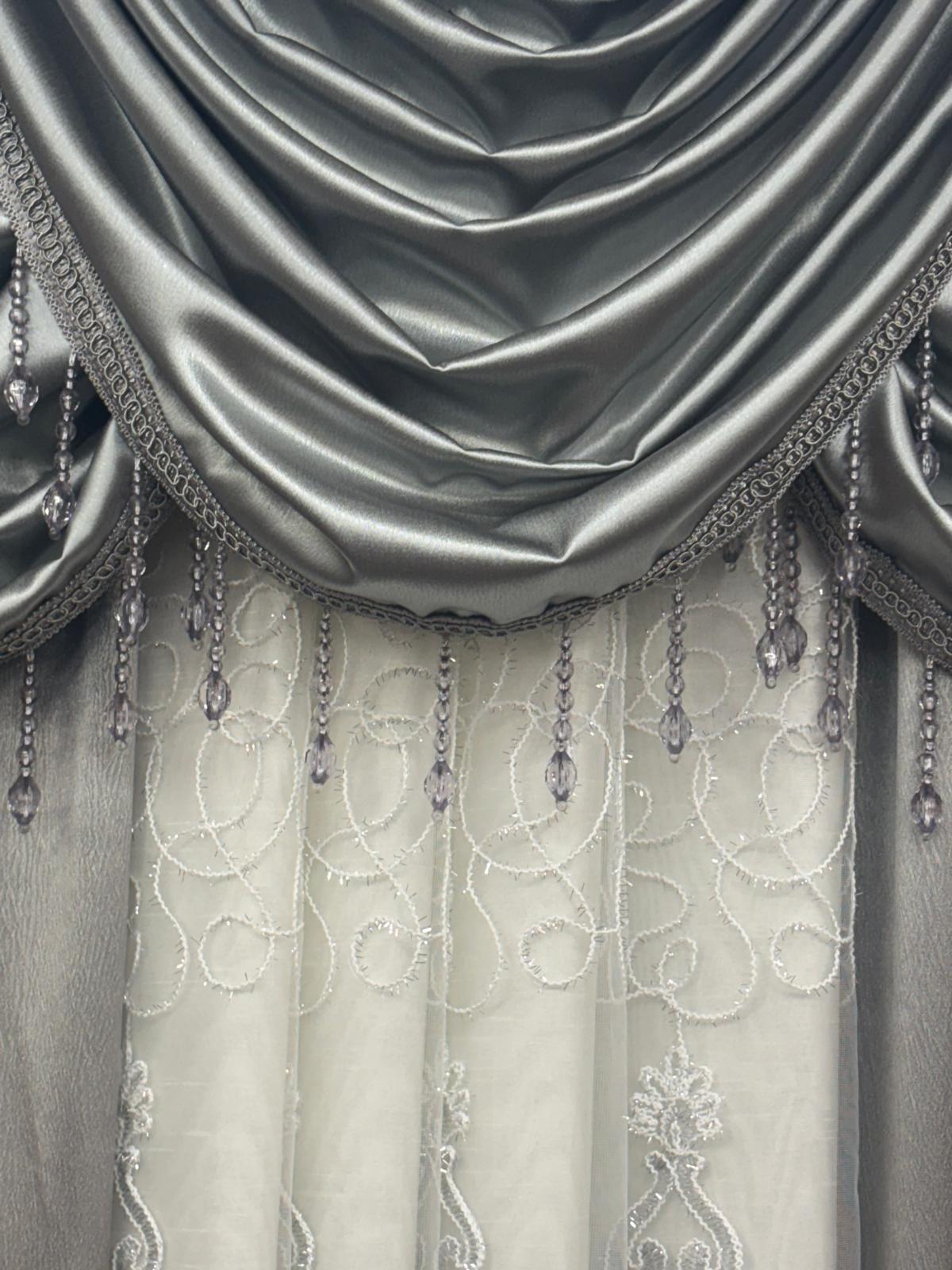 Regency Gray 7-Piece Luxury Curtain Set With Veronica Embroidered Sheer & Backing - Stylish Curtains