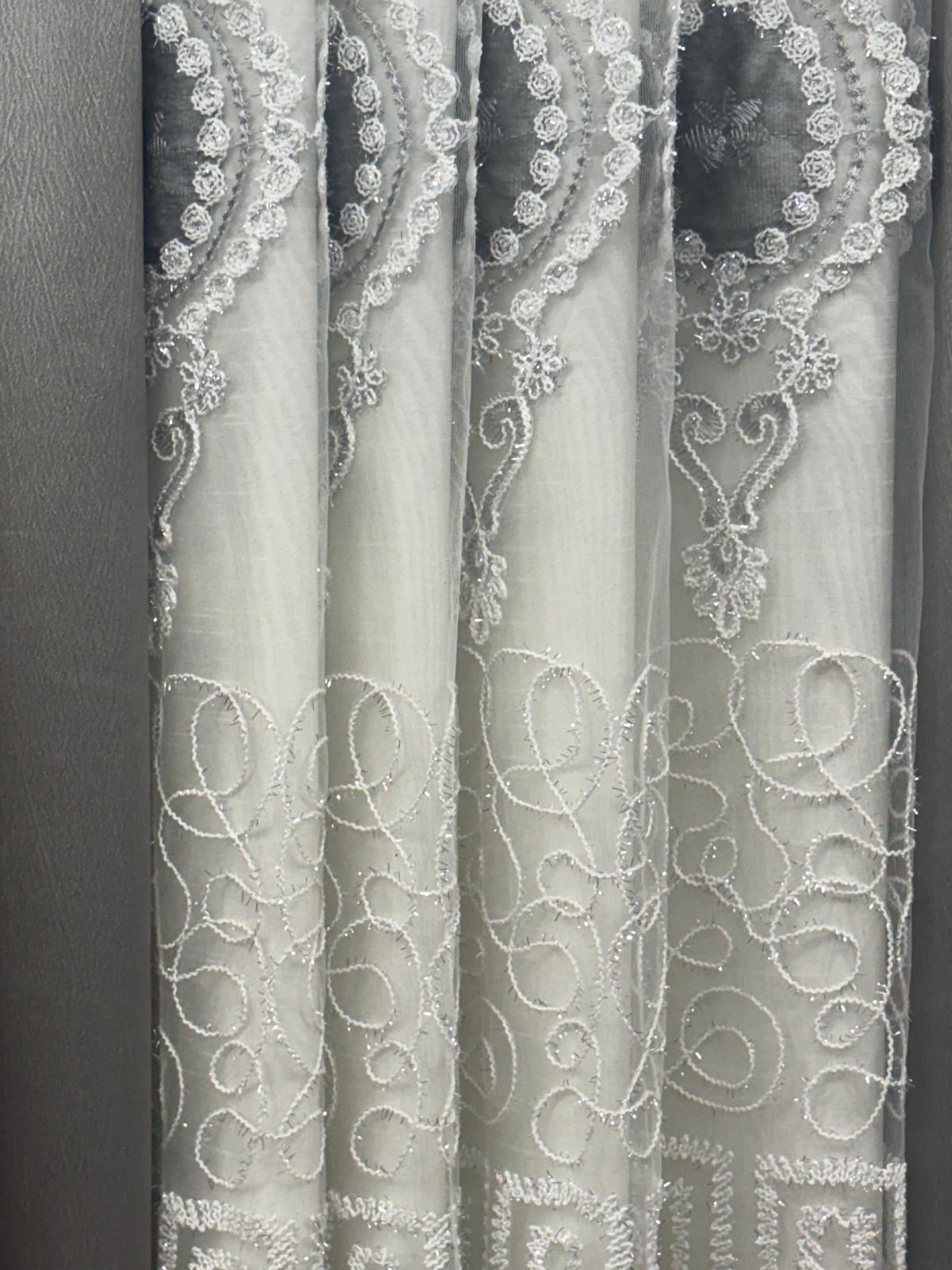 Regency Gray 7-Piece Luxury Curtain Set With Veronica Embroidered Sheer & Backing - Stylish Curtains