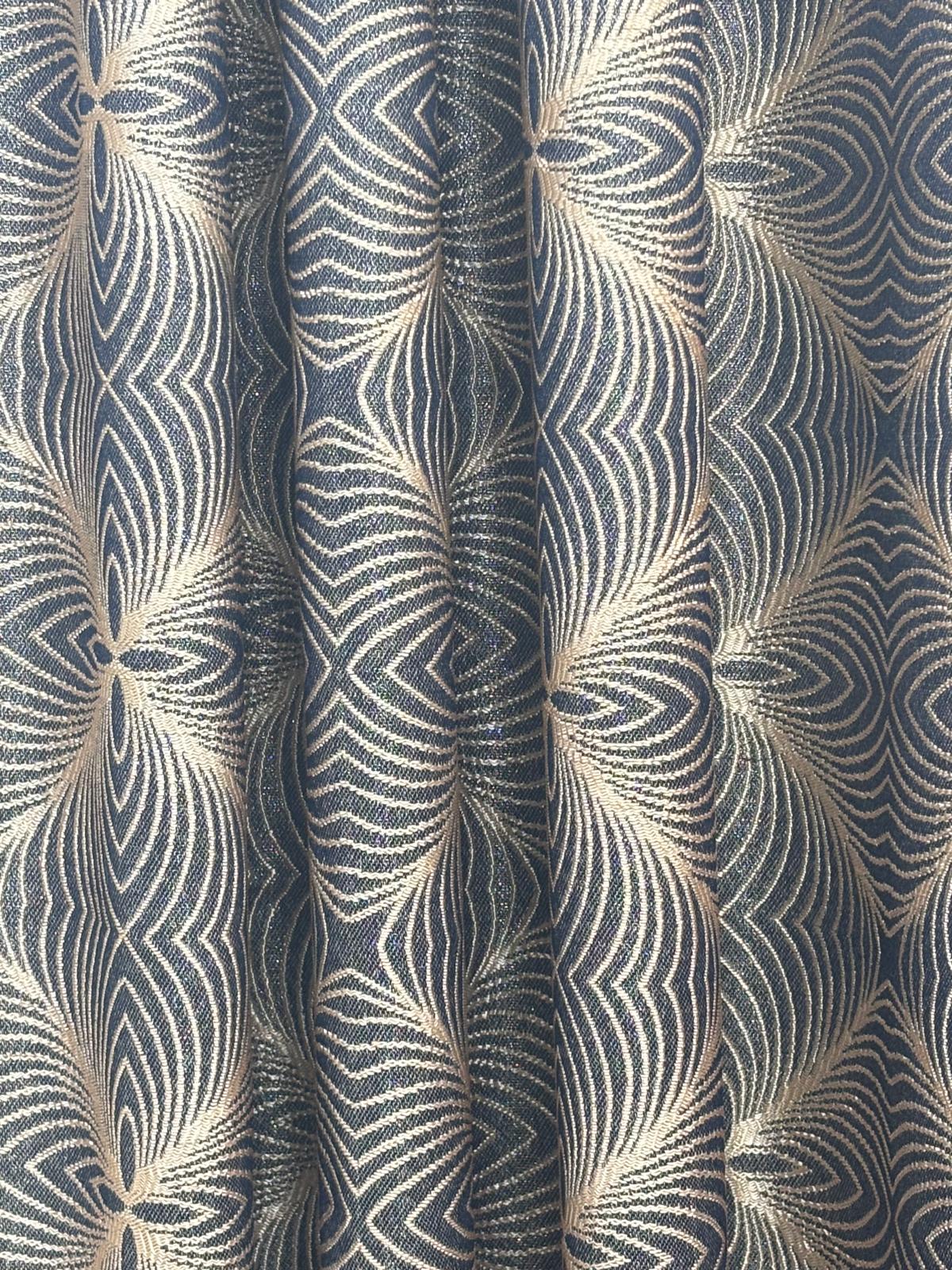 Margo 7 Pc Luxury Navy Curtain Set With Monalisa Embroidered Center Panel & Backing - Stylish Curtains