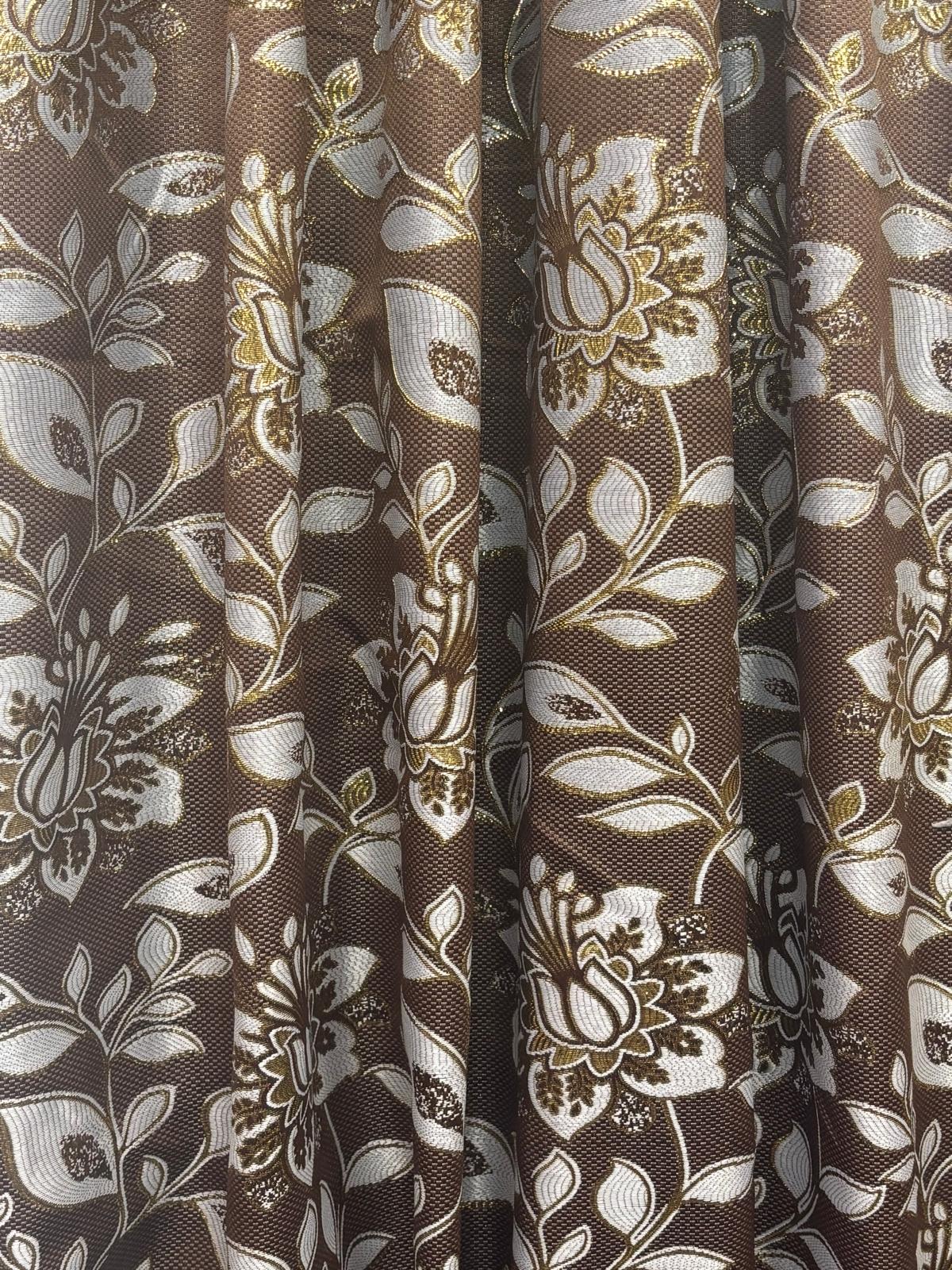 Magnolia Brown 11-Piece Luxury Curtain Set With Avon Embroidered Sheer & Backing – Designer Living Room Curtains - Stylish Curtains