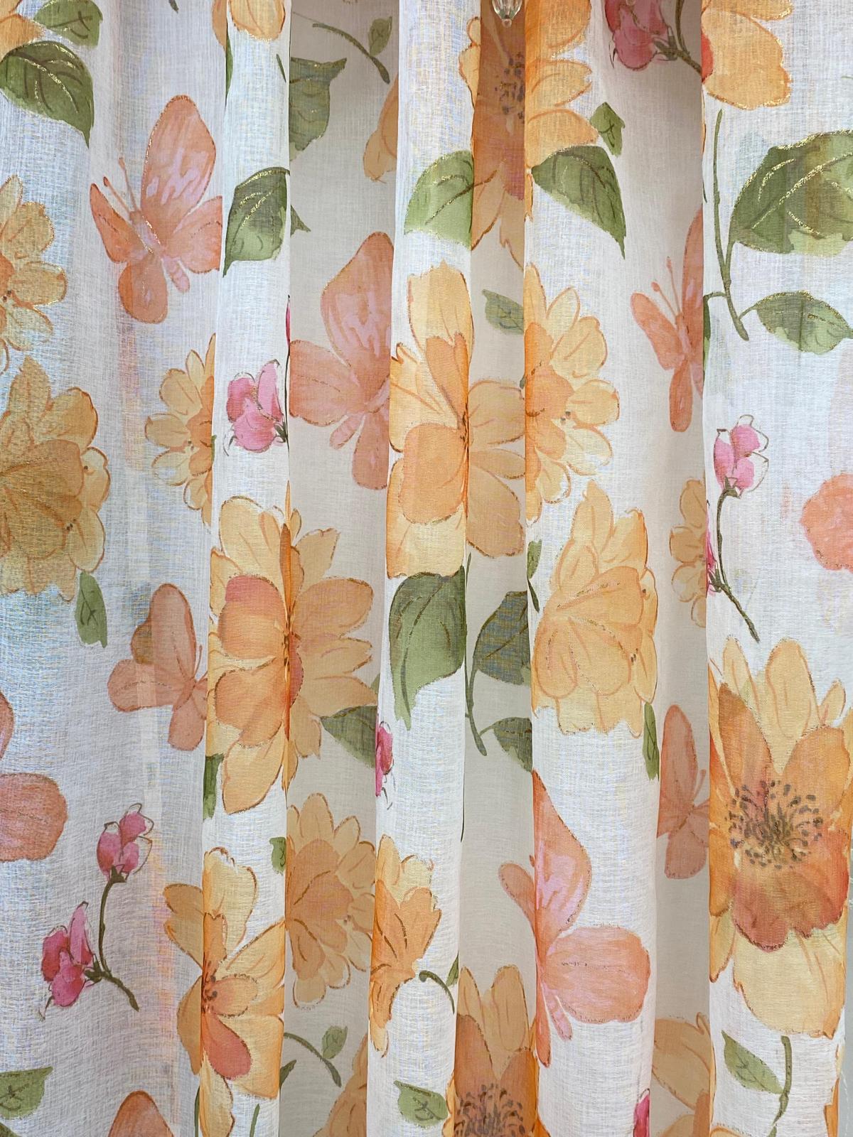 Anika 6-Piece Orange Floral Curtain Set – Anna Embroidered Sheer Panel - Stylish Curtains