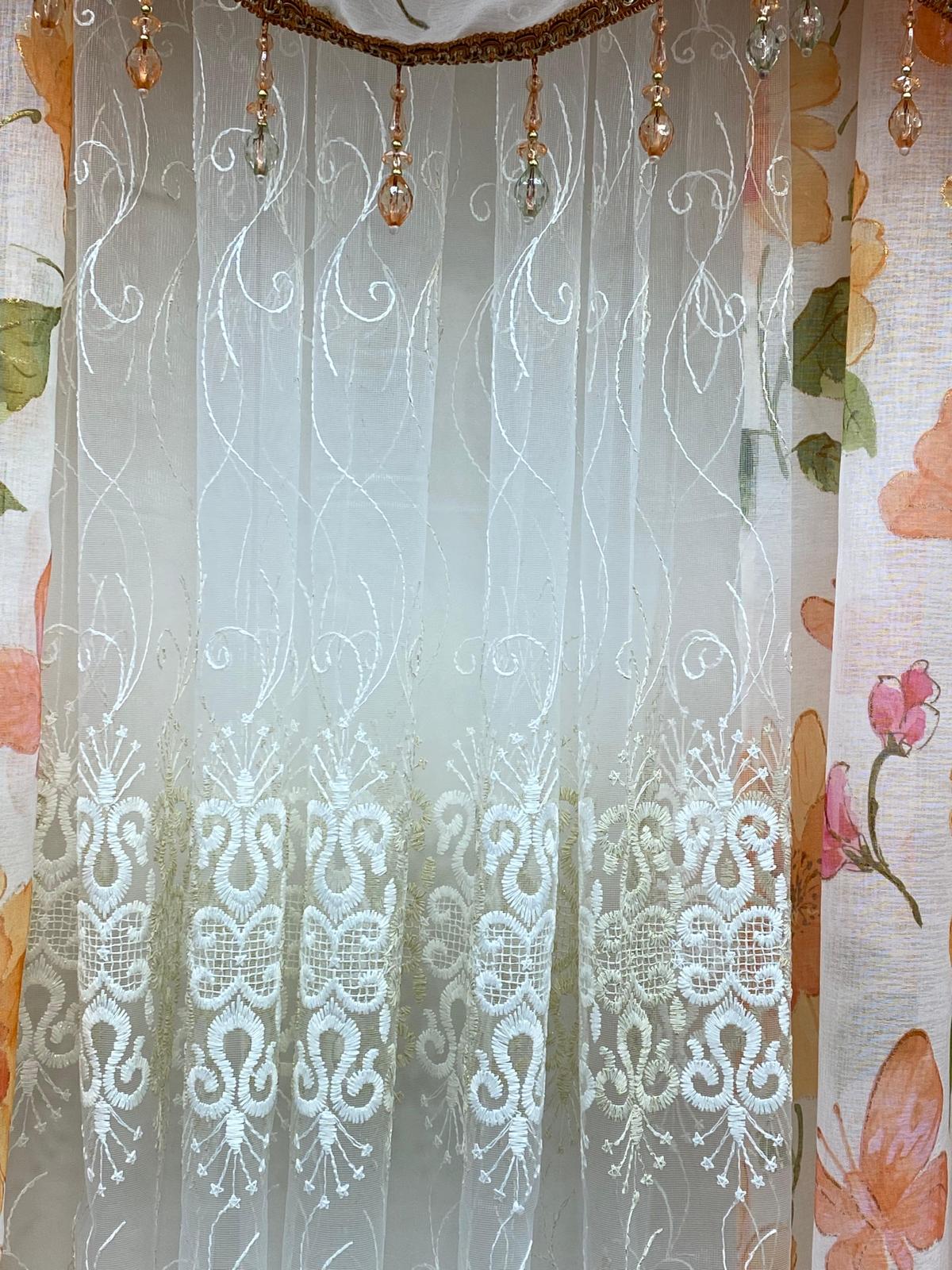 Anika 6-Piece Orange Floral Curtain Set – Anna Embroidered Sheer Panel - Stylish Curtains