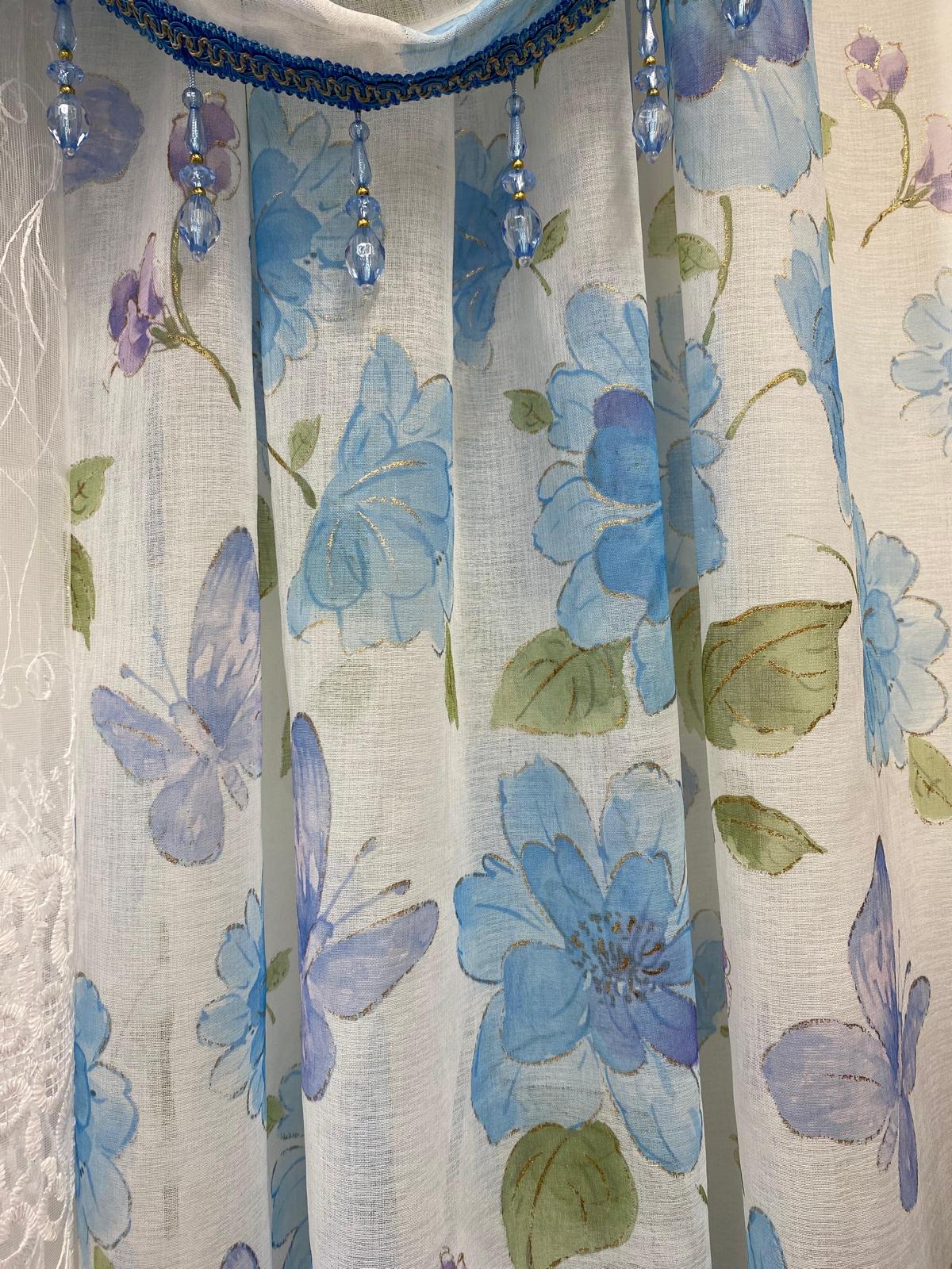 Anika 6-Piece Blue Floral Curtain Set – Amy Embroidered Sheer Panel - Stylish Curtains