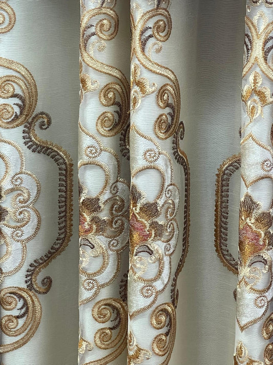 Magnolia Burgundy 7-Piece Luxury Curtain Set With Ritu Embroidered Panel & Backing