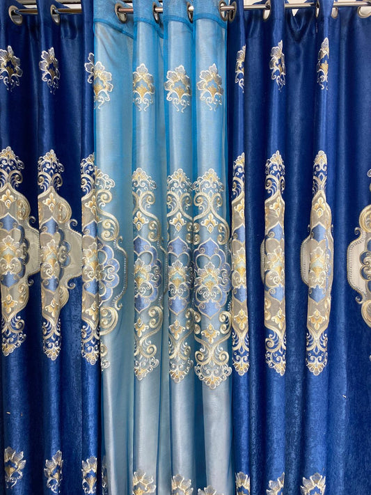 Jenifer Embroidered Grommet Curtain Set – 4 Piece Luxury Curtains with Sheer & Backing - Stylish Curtains