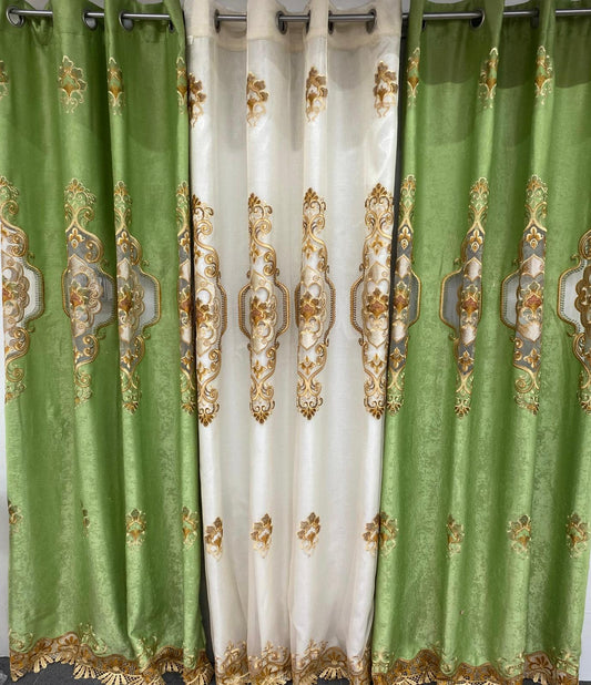 Jenifer Embroidered Grommet Curtain Set – 4 Piece Luxury Curtains with Sheer & Backing - Stylish Curtains