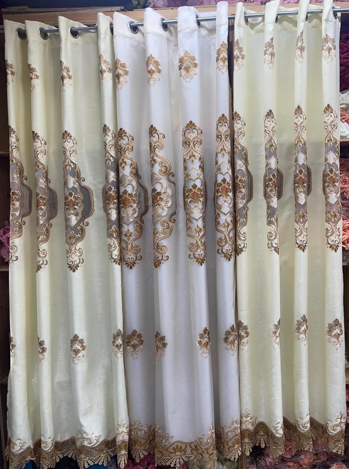 Jenifer Embroidered Grommet Curtain Set – 4 Piece Luxury Curtains with Sheer & Backing - Stylish Curtains