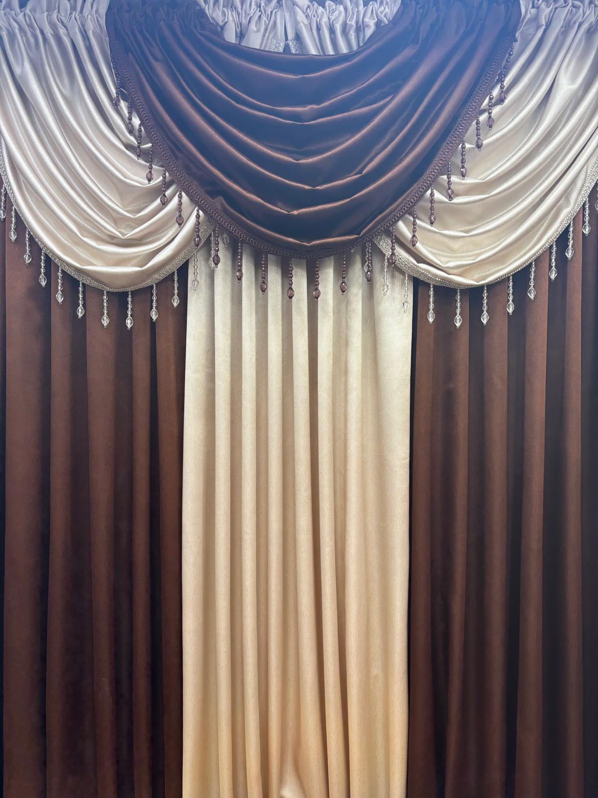 Luxury Regency Brown & Beige Curtain Set for Small Windows 36–46 Inch | Elegant Layered Window Drapes - Stylish Curtains