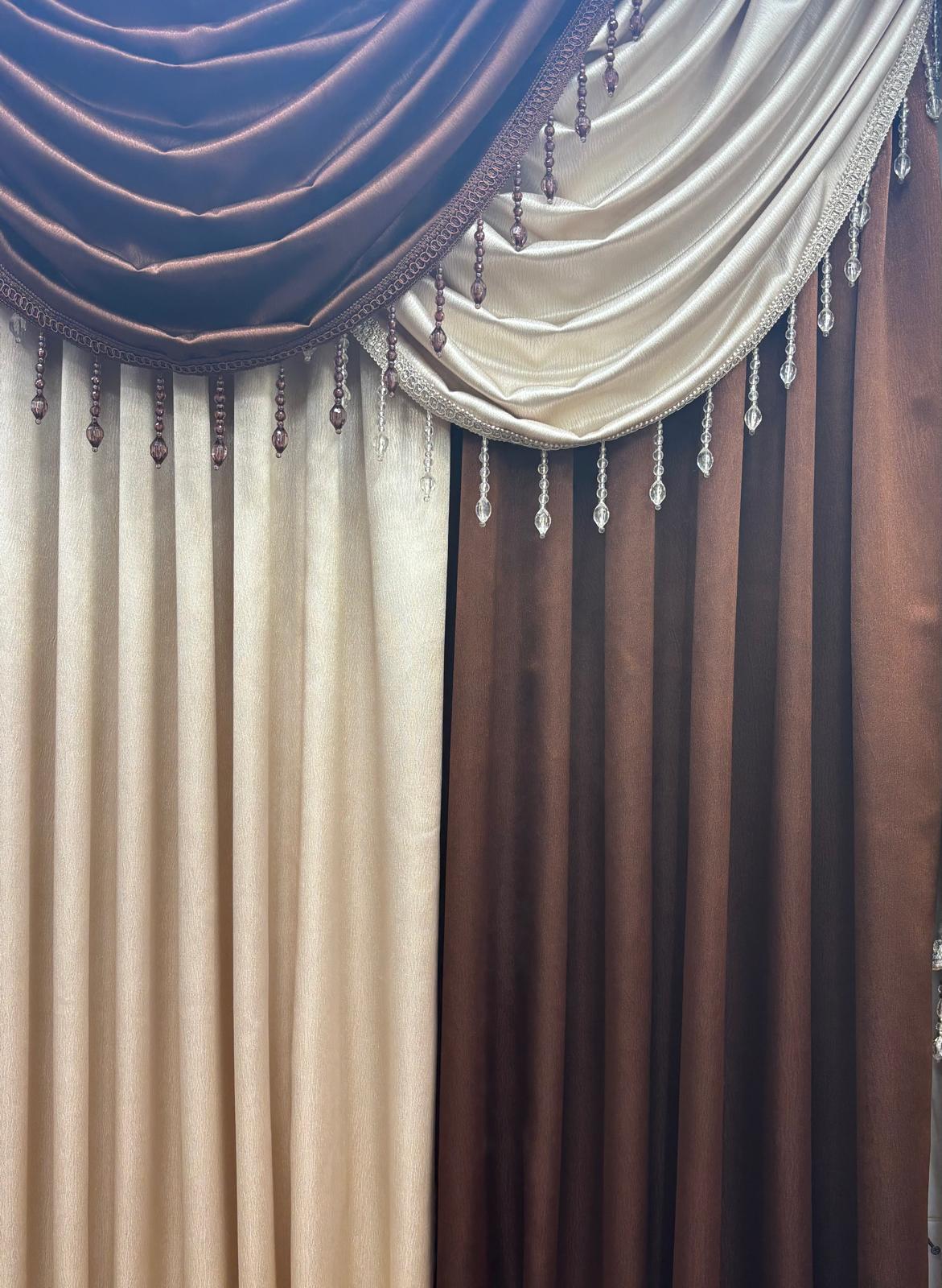 Luxury Regency Brown & Beige Curtain Set for Small Windows 36–46 Inch | Elegant Layered Window Drapes - Stylish Curtains