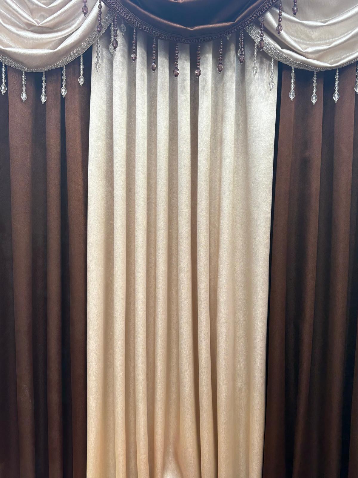 Luxury Regency Brown & Beige Curtain Set for Small Windows 36–46 Inch | Elegant Layered Window Drapes - Stylish Curtains