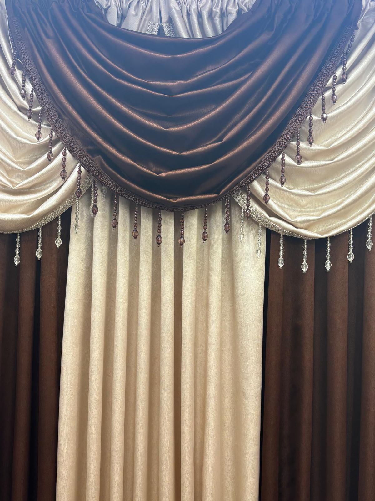 Luxury Regency Brown & Beige Curtain Set for Small Windows 36–46 Inch | Elegant Layered Window Drapes - Stylish Curtains