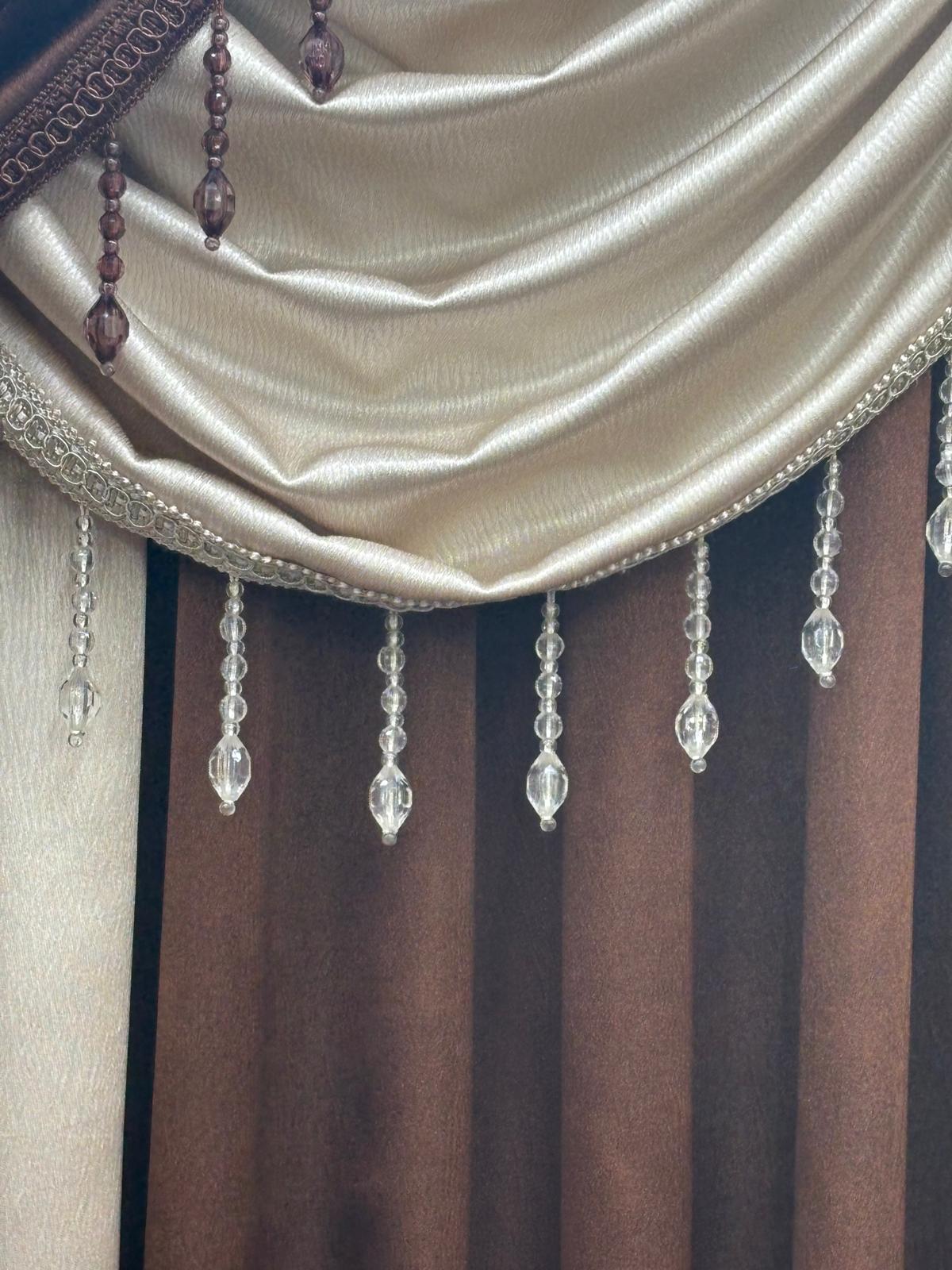Luxury Regency Brown & Beige Curtain Set for Small Windows 36–46 Inch | Elegant Layered Window Drapes - Stylish Curtains