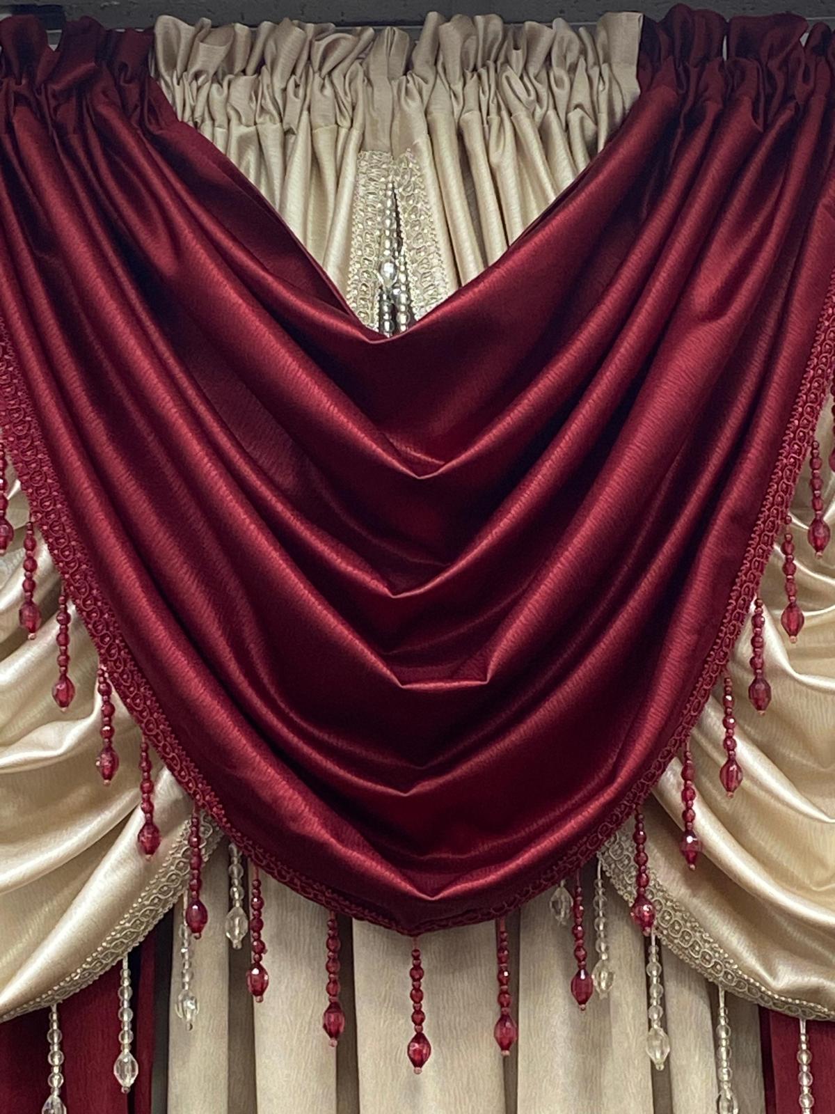 luxury burgundy beige curtains full window styling USA home