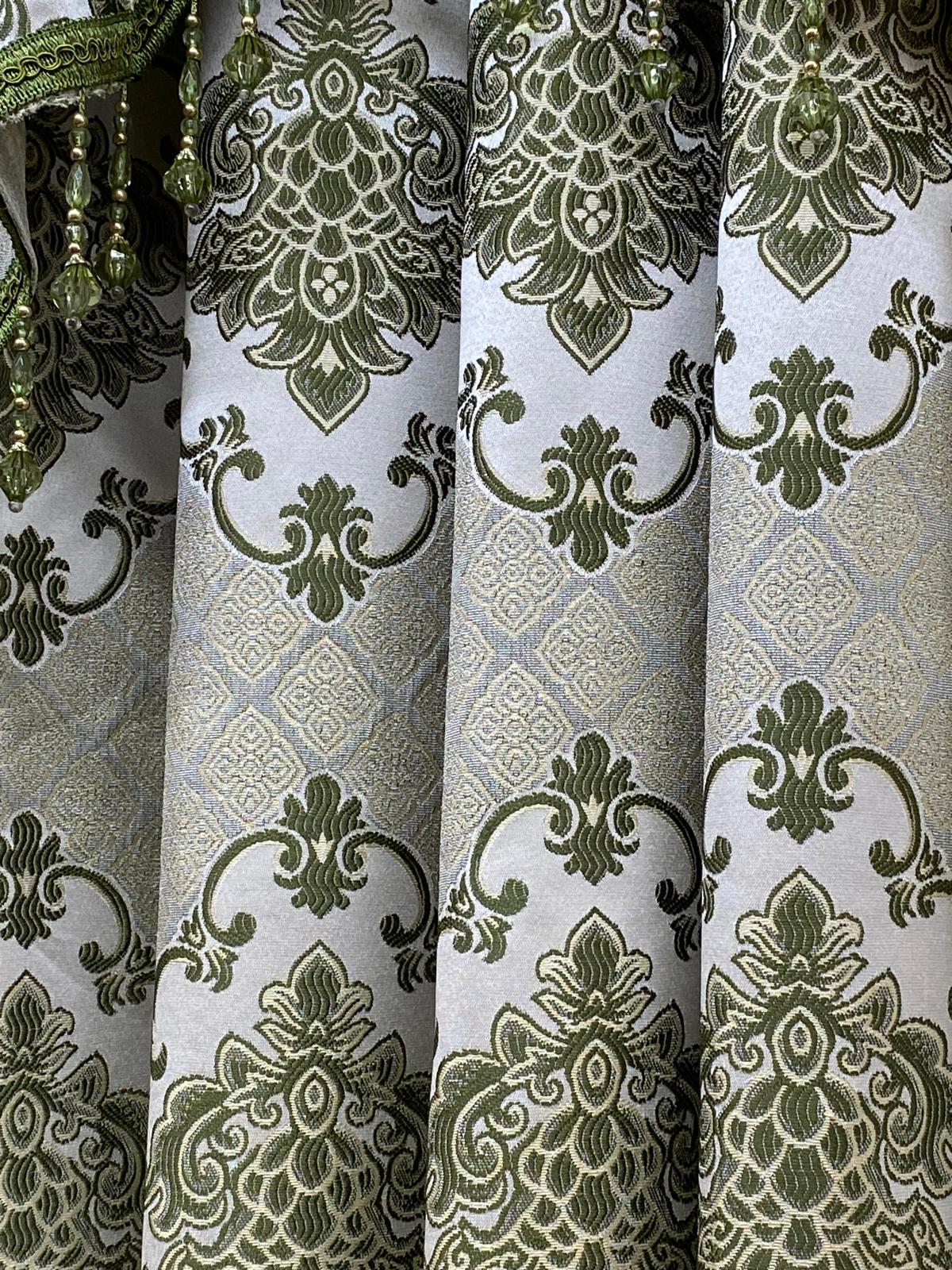 Luxury Tina Sage 5 Pc Curtain Set with Monalisa Embroidered Sheer & Valance | Elegant Designer Drapes for Modern Homes - Stylish Curtains