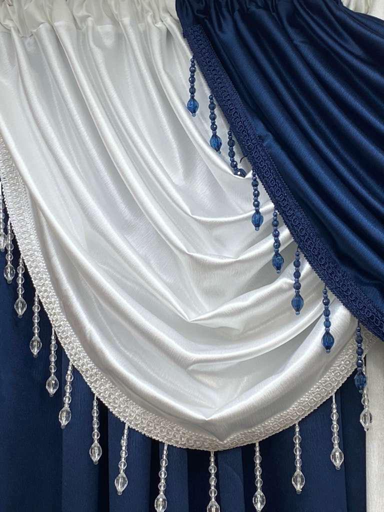 Luxury Regency Navy Blue & White Curtain Set for Small Windows 36–46 Inch | Elegant Layered Window Drapes - Stylish Curtains