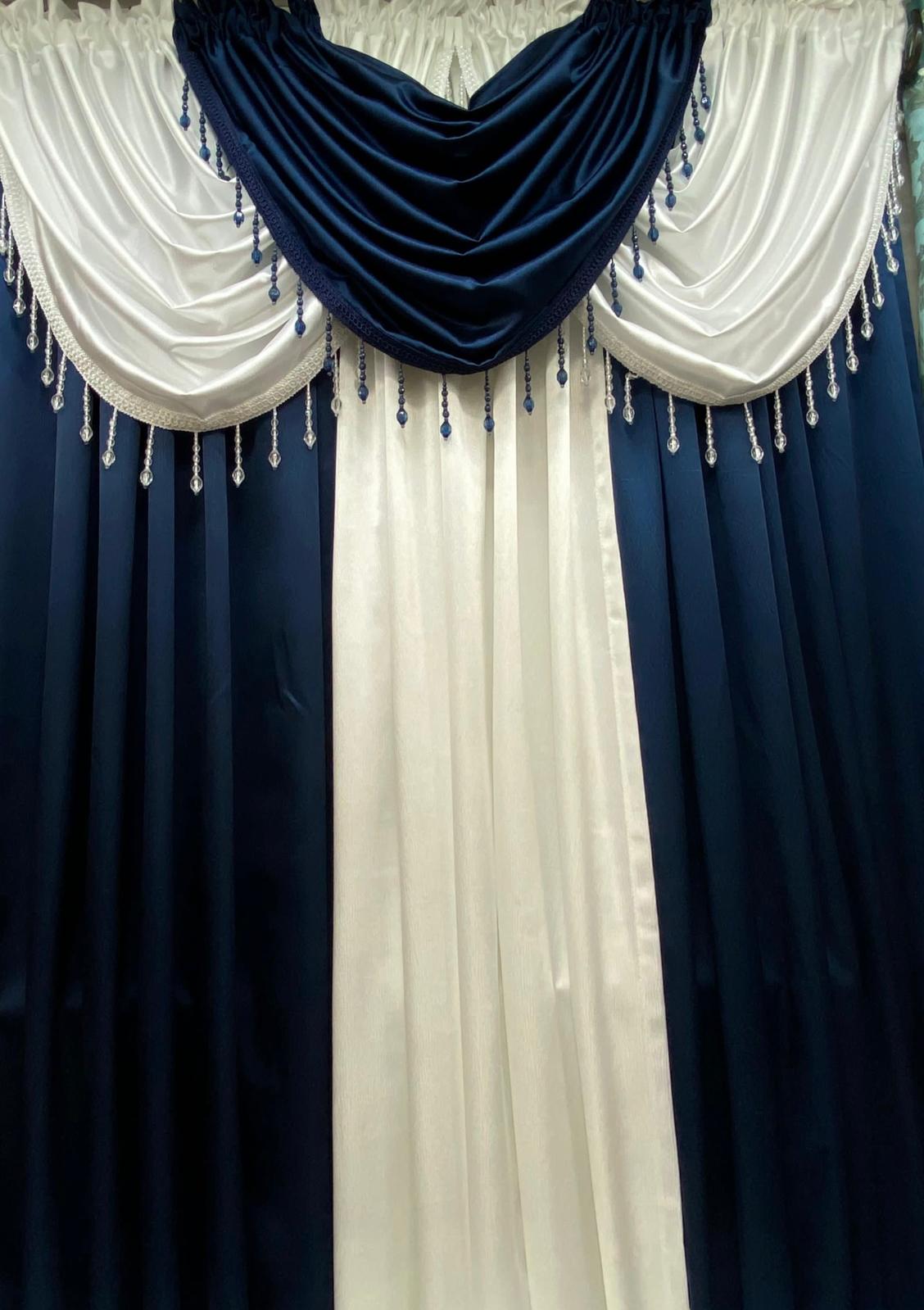 Luxury Regency Navy Blue & White Curtain Set for Small Windows 36–46 Inch | Elegant Layered Window Drapes - Stylish Curtains