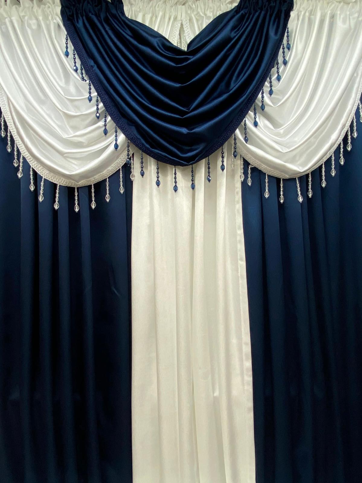 Luxury Regency Navy Blue & White Curtain Set for Small Windows 36–46 Inch | Elegant Layered Window Drapes - Stylish Curtains