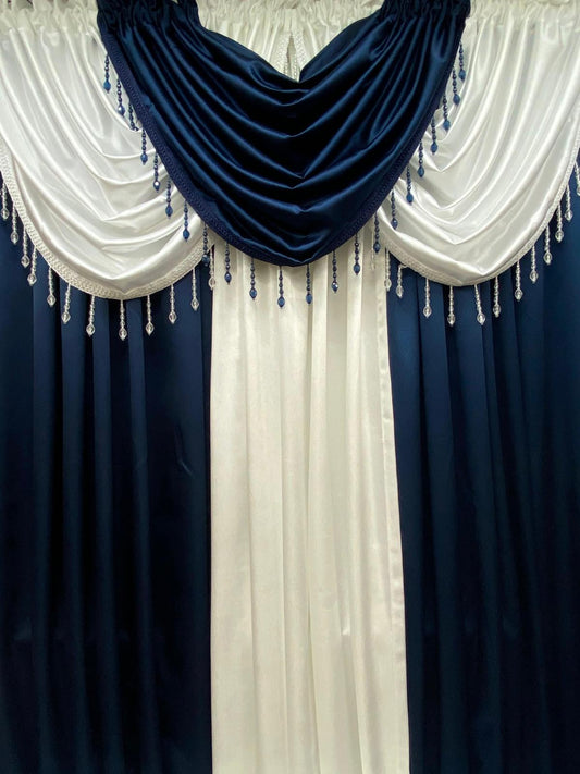 Luxury Regency Navy Blue & White Curtain Set for Small Windows 36–46 Inch | Elegant Layered Window Drapes - Stylish Curtains