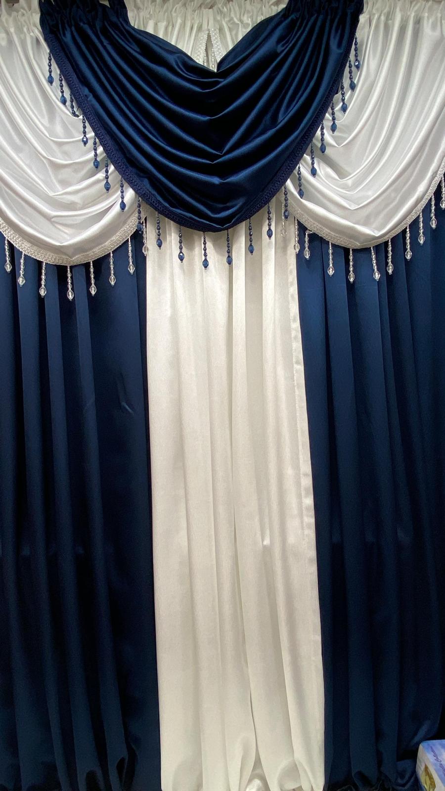 Luxury Regency Navy Blue & White Curtain Set for Small Windows 36–46 Inch | Elegant Layered Window Drapes - Stylish Curtains