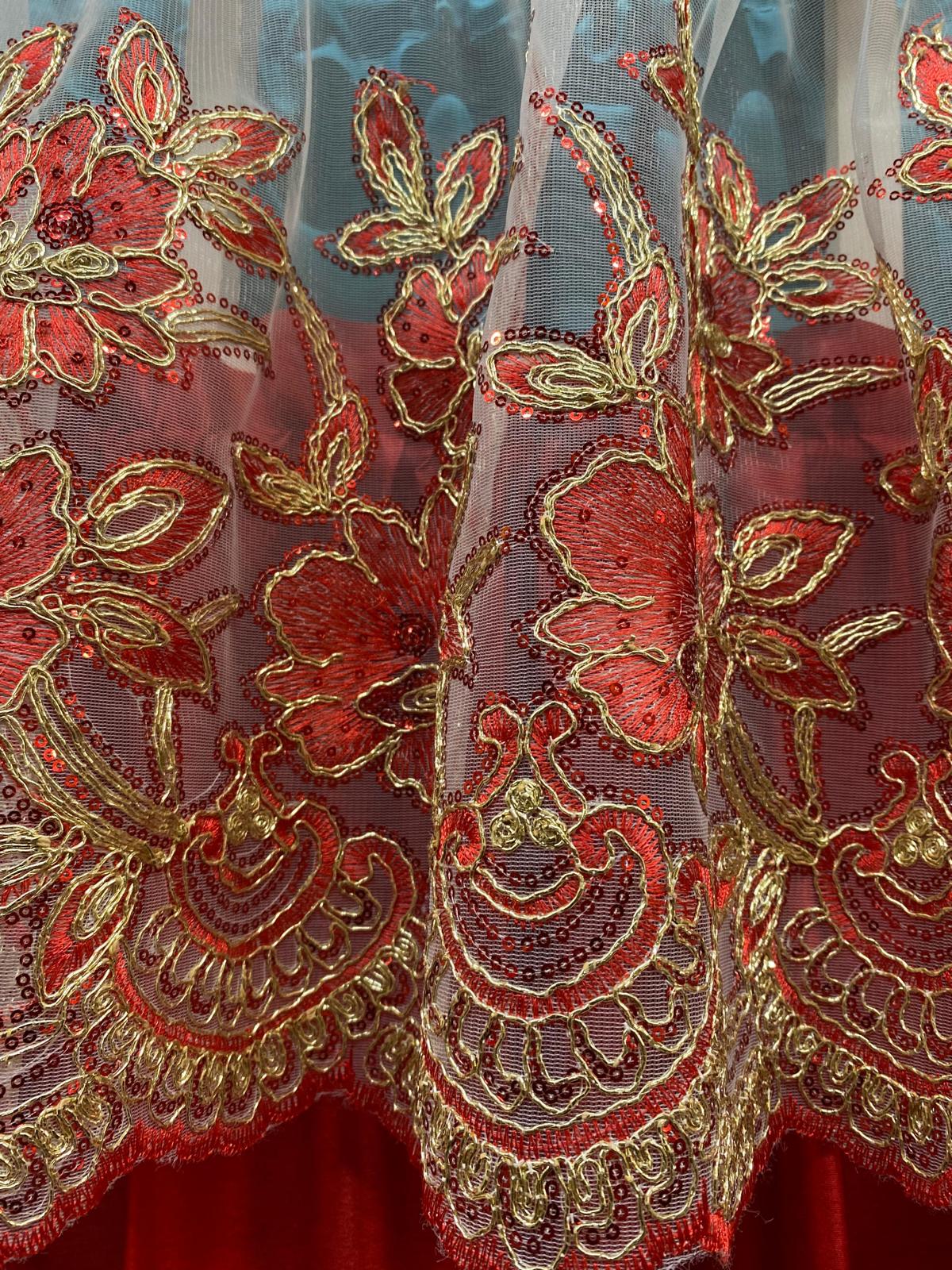 Luxury Red Embroidered Curtain Set 3PC | Kitchen Window Curtains USA - Stylish Curtains