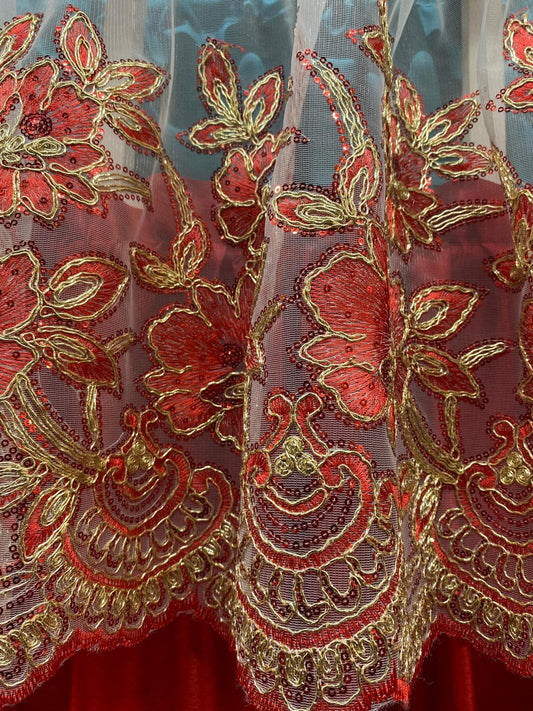 Luxury Red Embroidered Curtain Set 3PC | Kitchen Window Curtains USA - Stylish Curtains