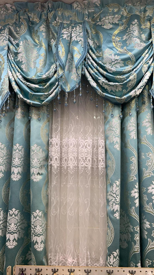 Mina Aqua Luxury Curtains 4Pc Set