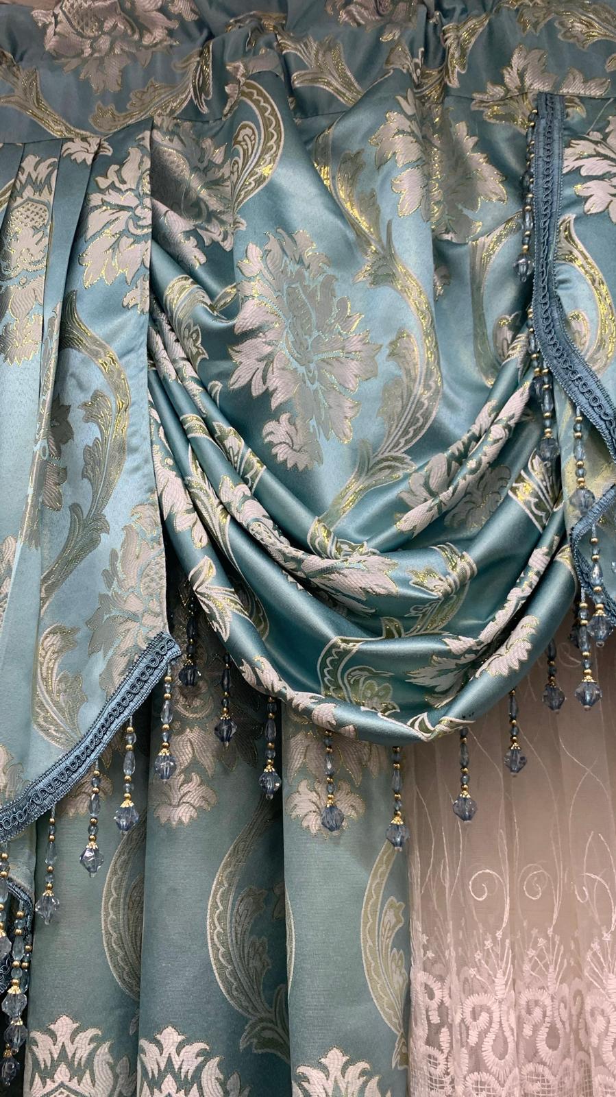 Mina Aqua Curtains With Amy White Panels