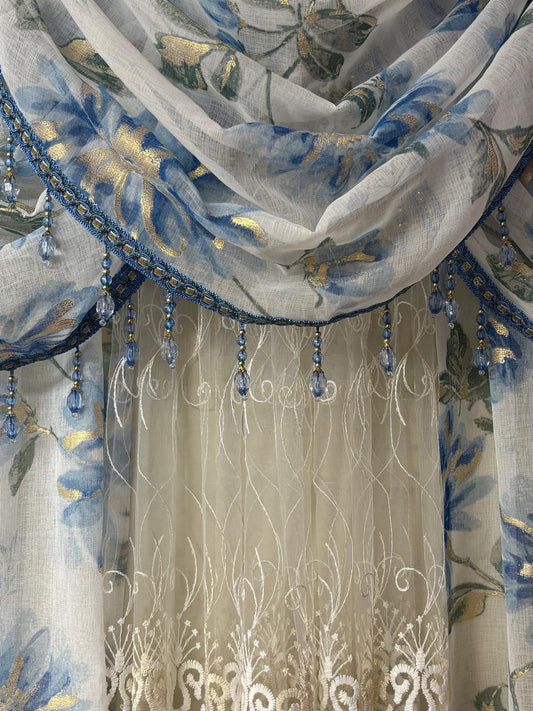 Luxury Anna Blue 6PC Curtain Set With Amy Embroidered Curtain - Stylish Curtains
