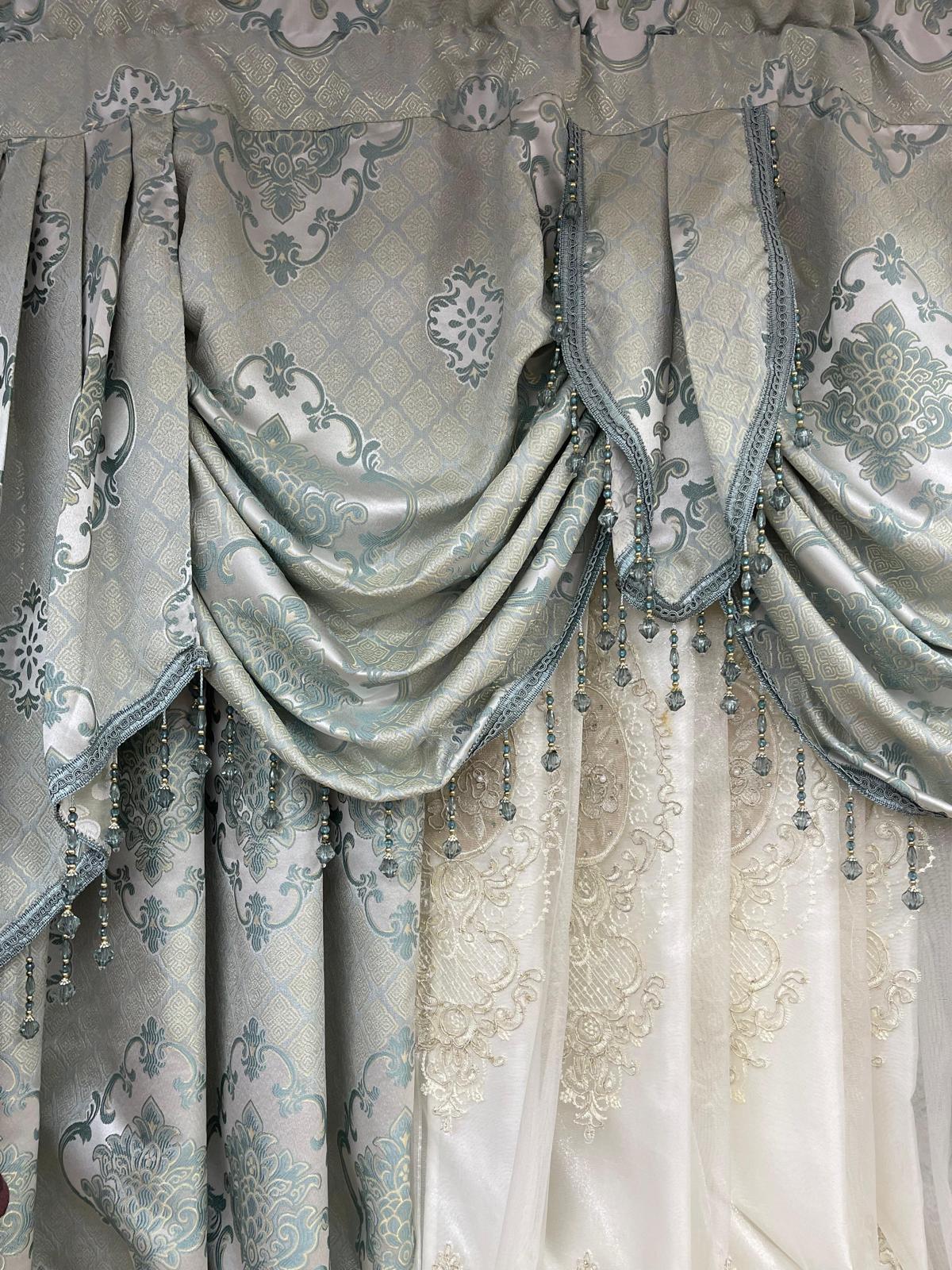 Aqua Curtains With Embroidered Middle Panels