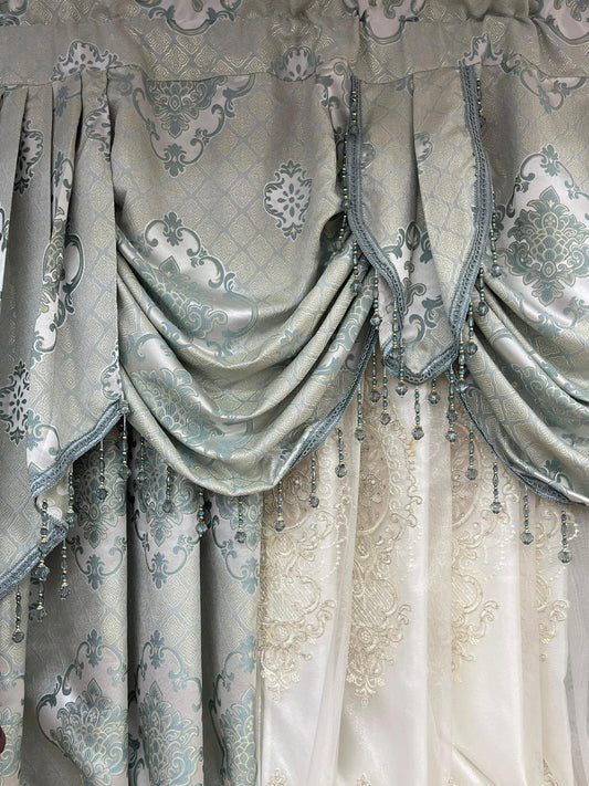 Aqua Curtains With Embroidered Middle Panels