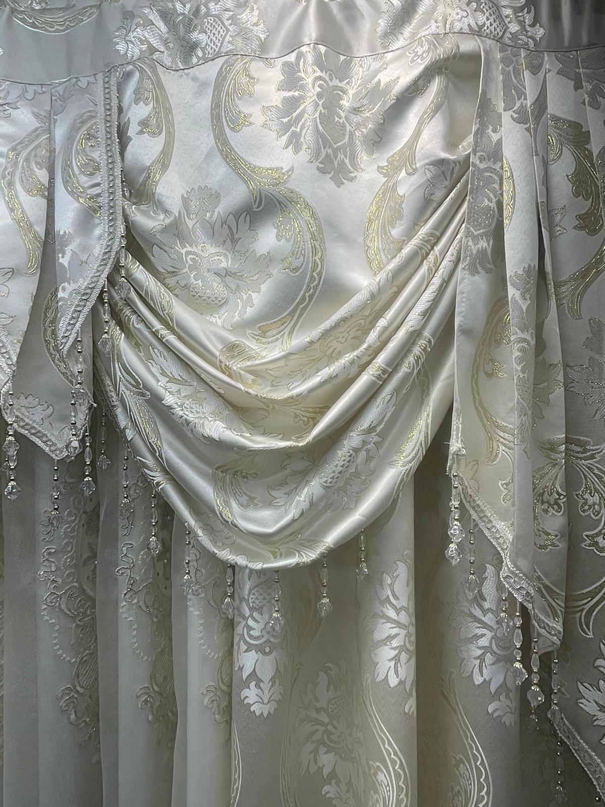 Luxury Mina Beige 5PC Curtain Set With Monalisa Embroidered Curtain - Stylish Curtains