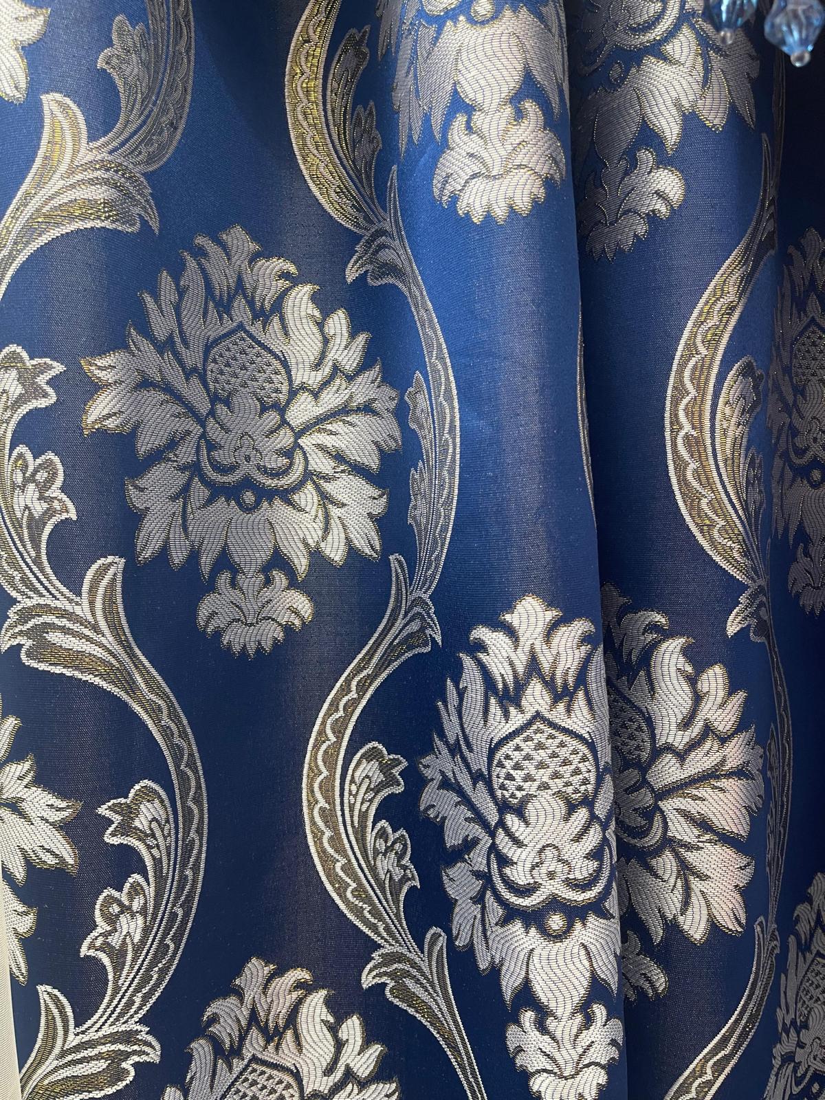 Luxury Mina Blue 5PC Curtain Set With Monalisa Embroidered Curtain - Stylish Curtains