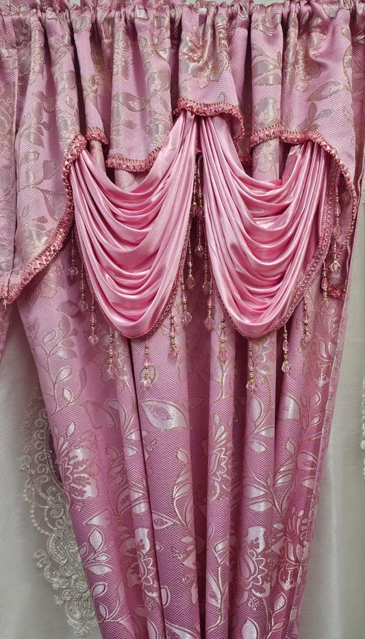 Luxury Bella 6PC Jacquard Curtain Set With Monalisa Embroidered Curtain - Stylish Curtains