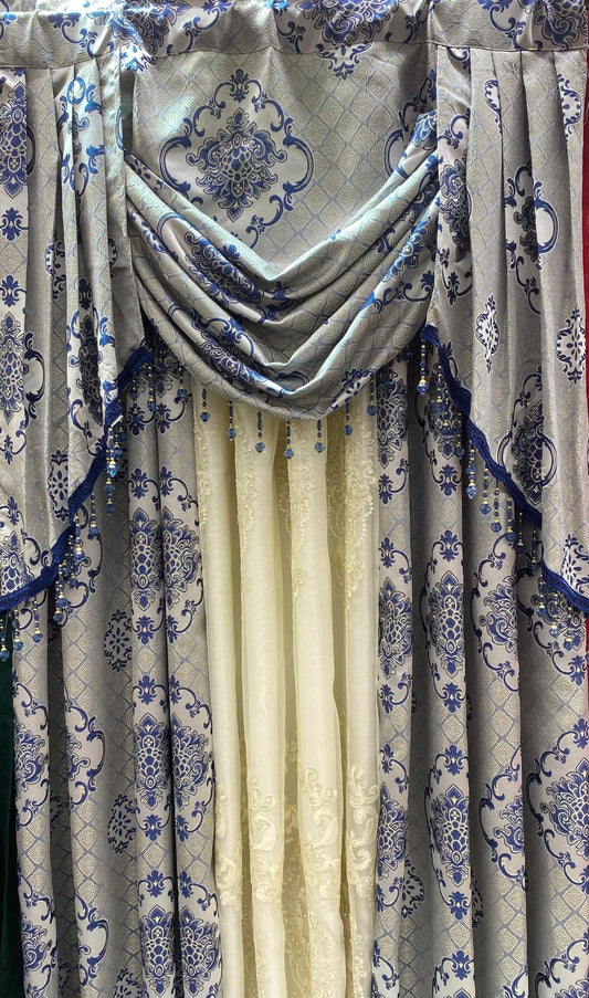 Decorative curtain with floral pattern and valance