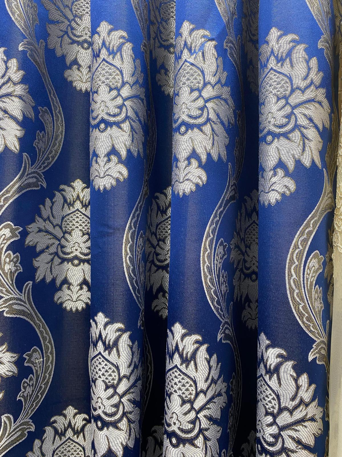 Blue Living Room Curtains with Embroidered Design