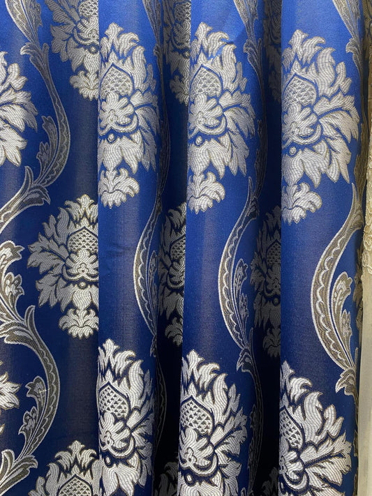 Blue Living Room Curtains with Embroidered Design