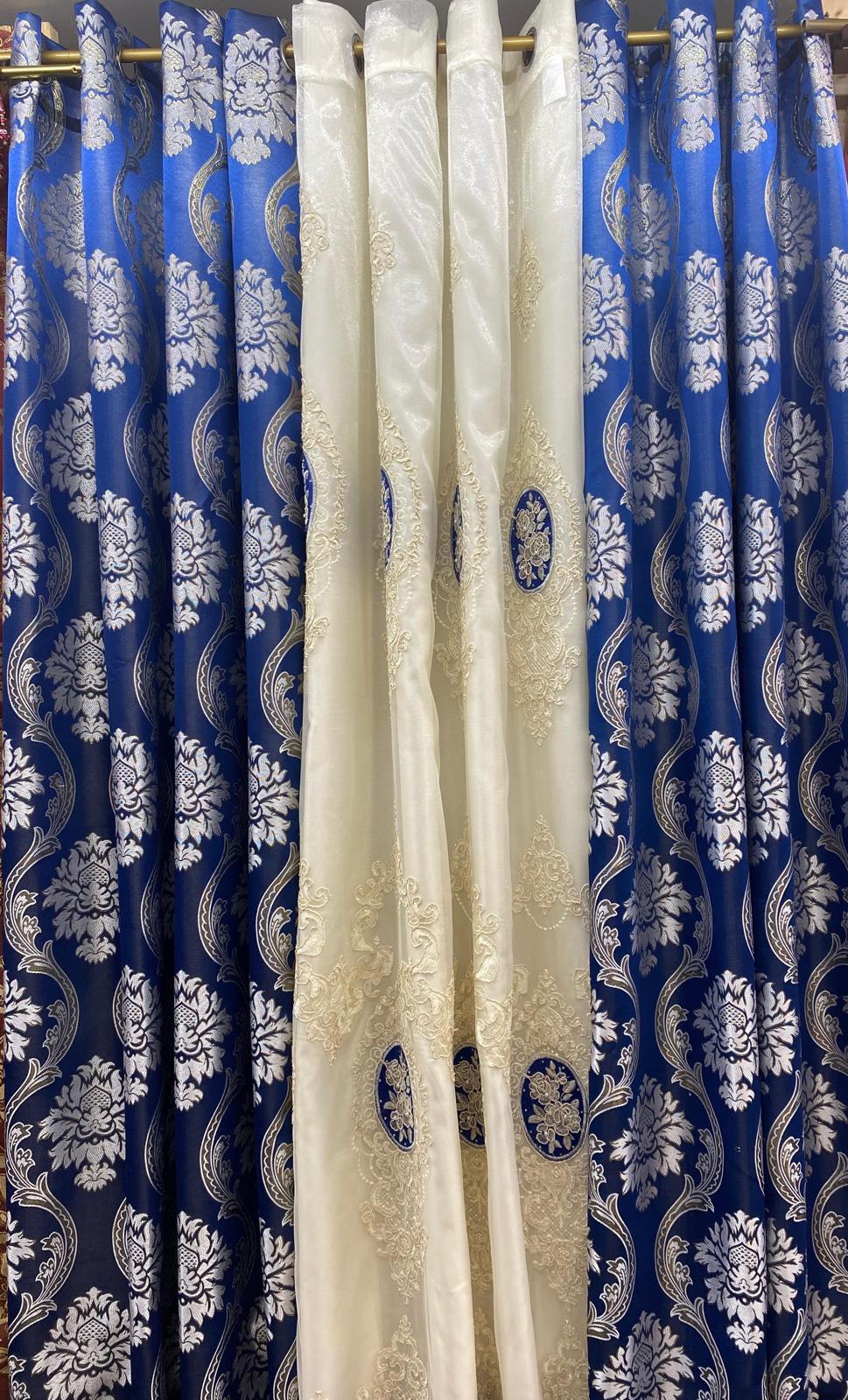 Mina Blue Luxury Curtain Set with Monalisa Embroidery