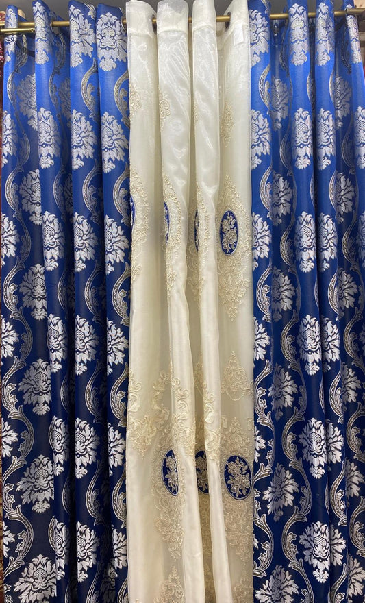 Mina Blue Luxury Curtain Set with Monalisa Embroidery