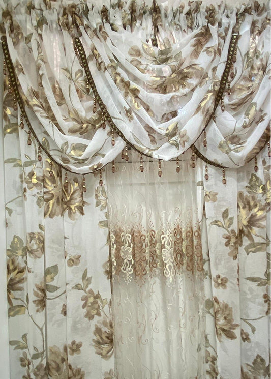 Anna Brown 6PC Curtain Set with Amy Embroidery