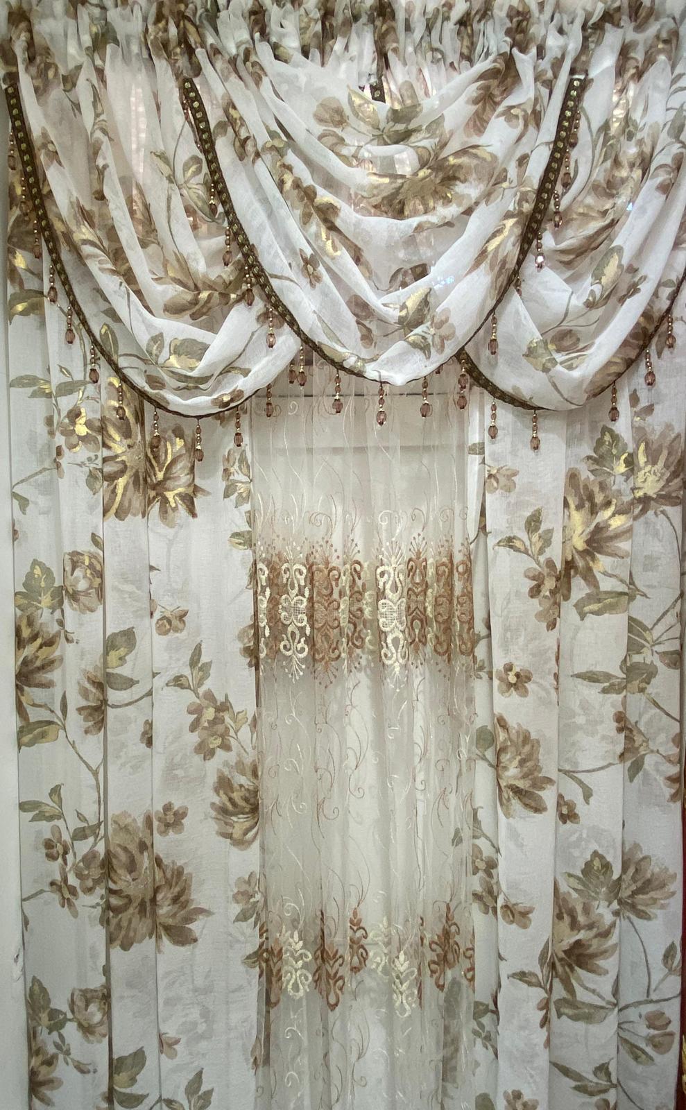 Amy Embroidered Curtain with Waterfall Valances