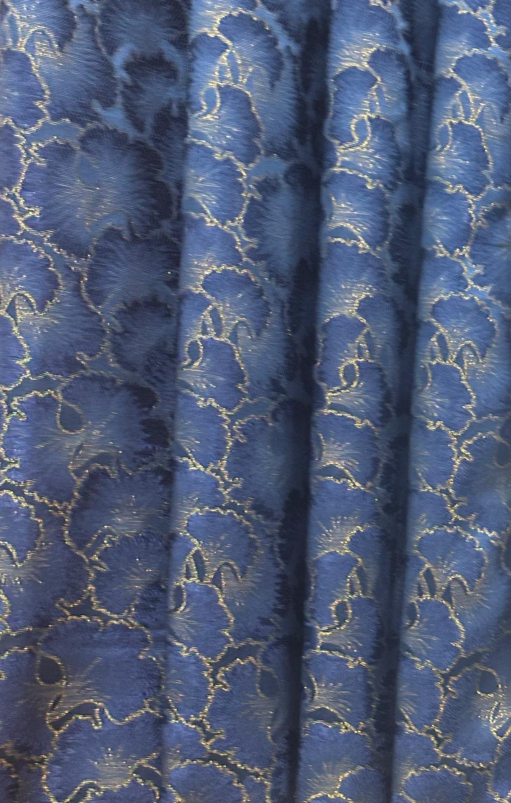 Close-up of blue floral lace fabric