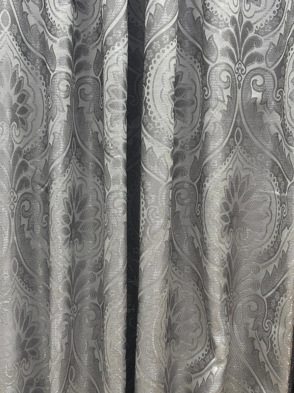 LIZET Silver 7 Piece Curtain Set | Jacquard Side Panels & Elizabeth Embroidered Curtain