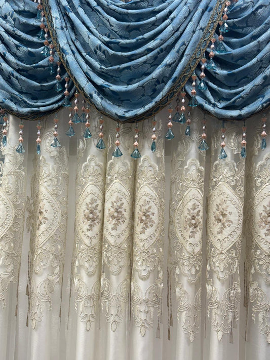 Luxury 11-Piece Stefania Embroidered Curtain Set with Medallion Sheer Panels & Backing | Dual Rod Window Treatment - Stylish Curtains