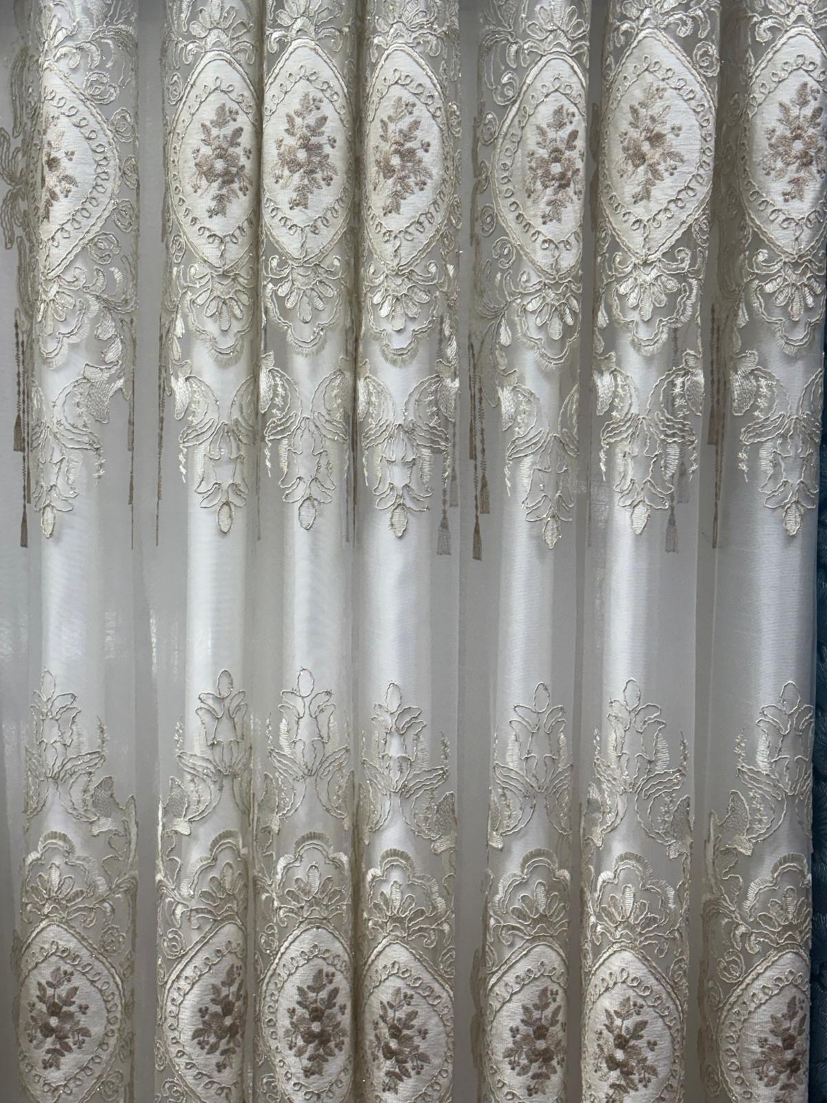 Luxury 11-Piece Stefania Embroidered Curtain Set with Medallion Sheer Panels & Backing | Dual Rod Window Treatment